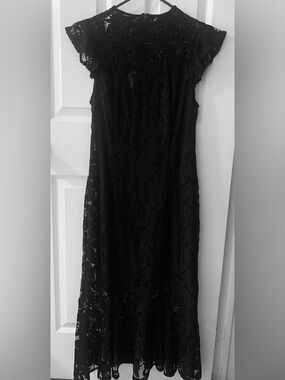 RACHEL Rachel Roy Black Lace Midi Dress with Cap Sleeves